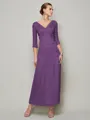 Sheath/Column V-neck Ankle-Length 30D Chiffon Mother of the Bride Dresses With Beading