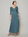 Sheath/Column V-neck Ankle-Length 30D Chiffon Mother of the Bride Dresses With Beading