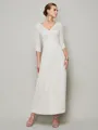Sheath/Column V-neck Ankle-Length 30D Chiffon Mother of the Bride Dresses With Beading