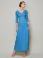 Sheath/Column V-neck Ankle-Length 30D Chiffon Mother of the Bride Dresses With Beading