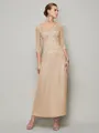 Sheath/Column V-neck Ankle-Length 30D Chiffon Mother of the Bride Dresses With Beading