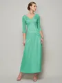 Sheath/Column V-neck Ankle-Length 30D Chiffon Mother of the Bride Dresses With Beading