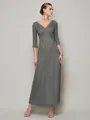 Sheath/Column V-neck Ankle-Length 30D Chiffon Mother of the Bride Dresses With Beading