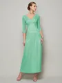 Sheath/Column V-neck Ankle-Length 30D Chiffon Mother of the Bride Dresses With Beading