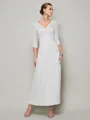Sheath/Column V-neck Ankle-Length 30D Chiffon Mother of the Bride Dresses With Beading