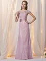 Sheath/Column High Neck Floor-Length Silk Like Satin Mother of the Bride Dresses With Lace
