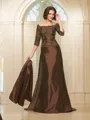 A-Line/Princess Off-the-Shoulder Sweep Train Taffeta Mother of the Bride Dresses With Beading
