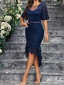 Sheath Scoop 1/2 Sleeves Asymmetrical Lace Corset Mother of the Bride Dress