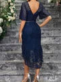Sheath Scoop 1/2 Sleeves Asymmetrical Lace Corset Mother of the Bride Dress