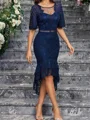 Sheath Scoop 1/2 Sleeves Asymmetrical Lace Corset Mother of the Bride Dress