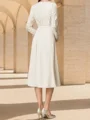 A-line Scoop Long Sleeves Ruffles Tea-Length Stretch Crepe Mother of the Bride Dress