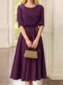 A-line Scoop 1/2 Sleeves Ruffles Tea-Length Mother of the Bride Dress