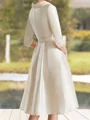 A-line Scoop 1/2 Sleeves Ruffles Tea-Length Satin Corset Mother of the Bride Dress