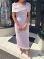 Sheath Square Short Sleeves Ankle-Length Stretch Crepe Mother of the Bride Dress