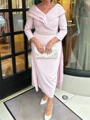 A-line V-neck 3/4 Sleeves Ruffles Ankle-Length Stretch Crepe Mother of the Bride Dress