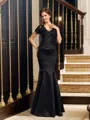 Trumpet/Mermaid V-neck Floor-Length Satin Mother of the Bride Dresses With Appliques Lace