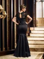 Trumpet/Mermaid V-neck Floor-Length Satin Mother of the Bride Dresses With Appliques Lace