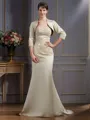 Trumpet/Mermaid Strapless Sweep Train Satin Mother of the Bride Dresses With Appliques Lace