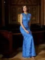 Trumpet/Mermaid High Neck Floor-Length Satin Mother of the Bride Dresses With Appliques Lace