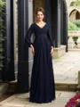 A-Line/Princess V-neck Floor-Length Chiffon Mother of the Bride Dresses With Beading