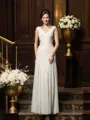 Sheath/Column V-neck Floor-Length Chiffon Mother of the Bride Dresses With Appliques Lace