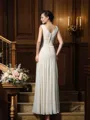 Sheath/Column V-neck Floor-Length Chiffon Mother of the Bride Dresses With Appliques Lace
