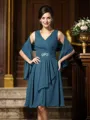 A-Line/Princess V-neck Knee-Length Chiffon Mother of the Bride Dresses With Beading