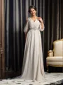 A-Line/Princess V-neck Court Train Chiffon Mother of the Bride Dresses With Beading