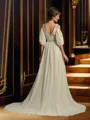 A-Line/Princess V-neck Court Train Chiffon Mother of the Bride Dresses With Beading