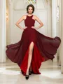 A-Line/Princess High Neck Sweep Train Chiffon Mother of the Bride Dresses With Leg Slit