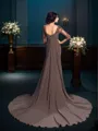 Sheath/Column Scoop Court Train Chiffon Mother of the Bride Dresses With Beading