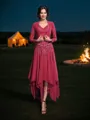 A-Line/Princess V-neck Asymmetrical Chiffon Mother of the Bride Dresses With Appliques Lace