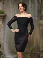 Sheath/Column Off-the-Shoulder Knee-Length Satin Mother of the Bride Dresses With Lace