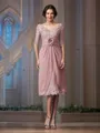 A-Line/Princess V-neck Tea-Length Lace Mother of the Bride Dresses With Flower