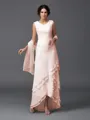 A-Line/Princess Scoop Asymmetrical Chiffon Mother of the Bride Dresses With Lace