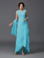 A-Line/Princess Scoop Asymmetrical Chiffon Mother of the Bride Dresses With Lace