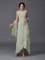 A-Line/Princess Scoop Asymmetrical Chiffon Mother of the Bride Dresses With Lace