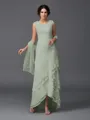 A-Line/Princess Scoop Asymmetrical Chiffon Mother of the Bride Dresses With Lace