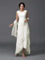 A-Line/Princess Scoop Asymmetrical Chiffon Mother of the Bride Dresses With Lace