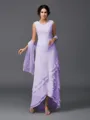A-Line/Princess Scoop Asymmetrical Chiffon Mother of the Bride Dresses With Lace