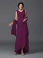 A-Line/Princess Scoop Asymmetrical Chiffon Mother of the Bride Dresses With Lace