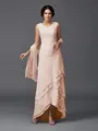 A-Line/Princess Scoop Asymmetrical Chiffon Mother of the Bride Dresses With Lace