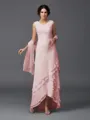 A-Line/Princess Scoop Asymmetrical Chiffon Mother of the Bride Dresses With Lace