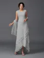 A-Line/Princess Scoop Asymmetrical Chiffon Mother of the Bride Dresses With Lace