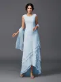 A-Line/Princess Scoop Asymmetrical Chiffon Mother of the Bride Dresses With Lace