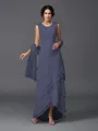A-Line/Princess Scoop Asymmetrical Chiffon Mother of the Bride Dresses With Lace