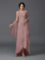 A-Line/Princess Scoop Asymmetrical Chiffon Mother of the Bride Dresses With Lace