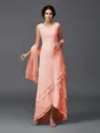 A-Line/Princess Scoop Asymmetrical Chiffon Mother of the Bride Dresses With Lace