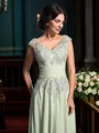 A-Line/Princess V-neck Floor-Length Chiffon Mother of the Bride Dresses With Appliques Lace