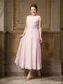 A-Line/Princess Jewel Ankle-Length Chiffon Mother of the Bride Dresses With Lace